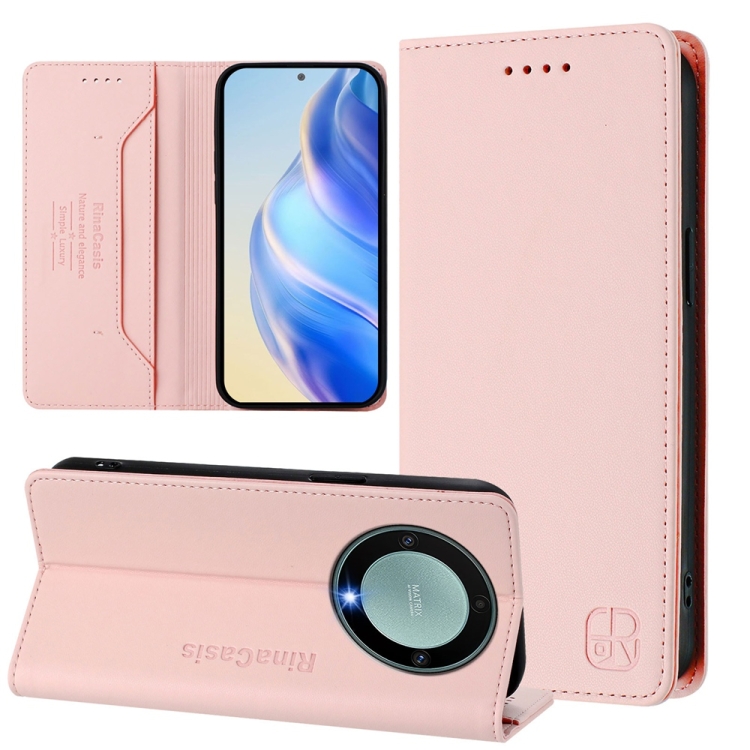 

For Honor X40 / X9a / Magic5 Lite RC01 Dual-Folded Magnetic Suction RFID Leather Phone Case(Pink)