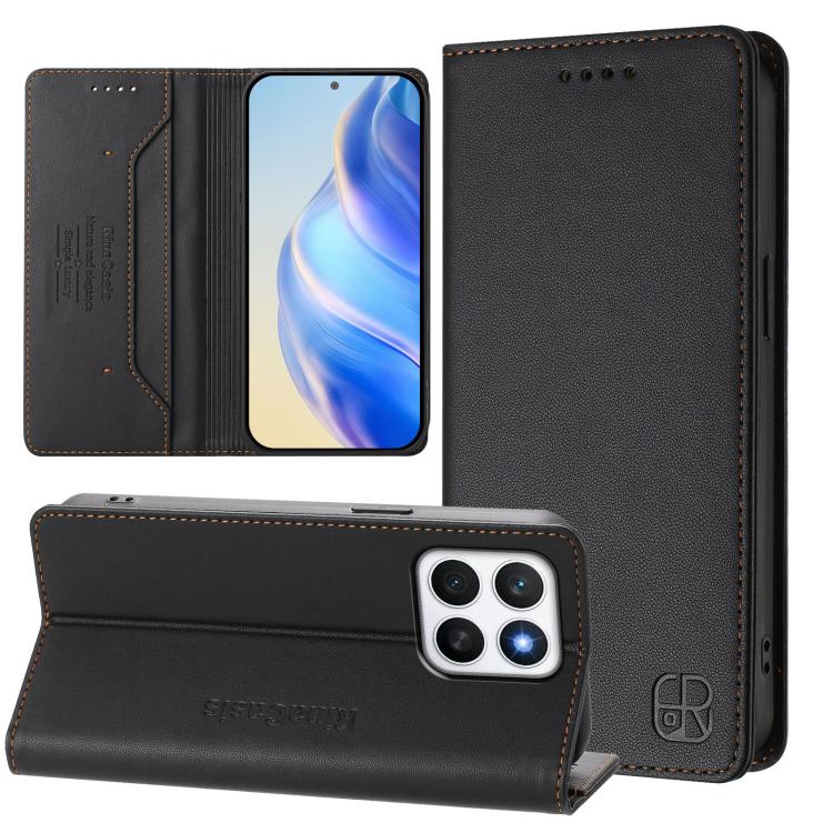 

For Honor X8c 4G RC01 Dual-Folded Magnetic Suction RFID Leather Phone Case(Black)