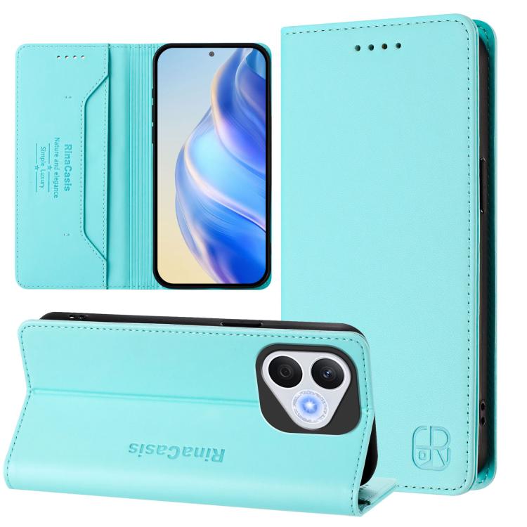 

For Honor 400 Lite RC01 Dual-Folded Magnetic Suction RFID Leather Phone Case(Mint Green)