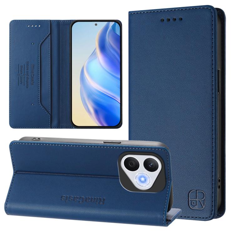 

For Honor 400 Lite Global RC01 Dual-Folded Magnetic Suction RFID Leather Phone Case(Dark Blue)