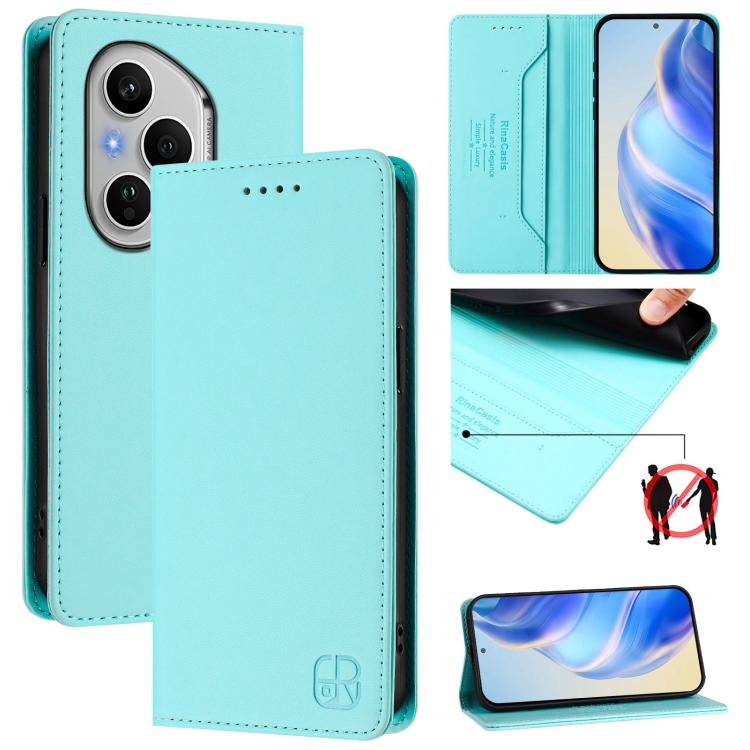 

For Honor 400 Pro Global 160.8mm RC01 Dual-Folded Magnetic Suction RFID Leather Phone Case(Mint Green)