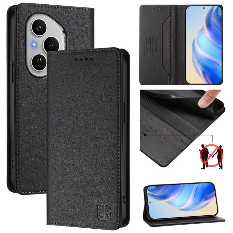 

For Honor 400 Pro Global 160.8mm RC01 Dual-Folded Magnetic Suction RFID Leather Phone Case(Black)