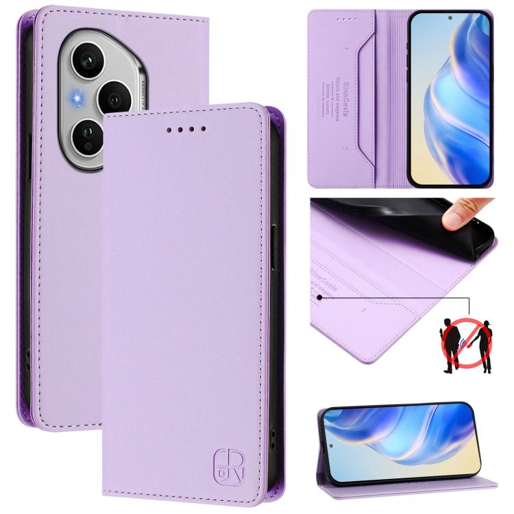 

For Honor 400 Pro Global 160.8mm RC01 Dual-Folded Magnetic Suction RFID Leather Phone Case(Light Purple)