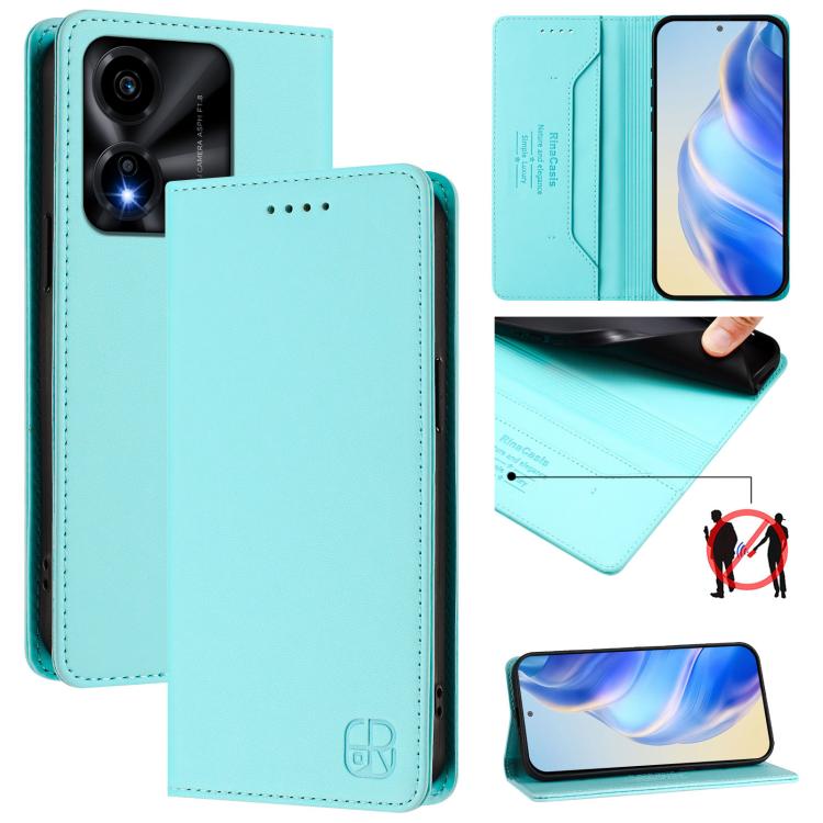

For Honor X5c Plus RC01 Dual-Folded Magnetic Suction RFID Leather Phone Case(Mint Green)