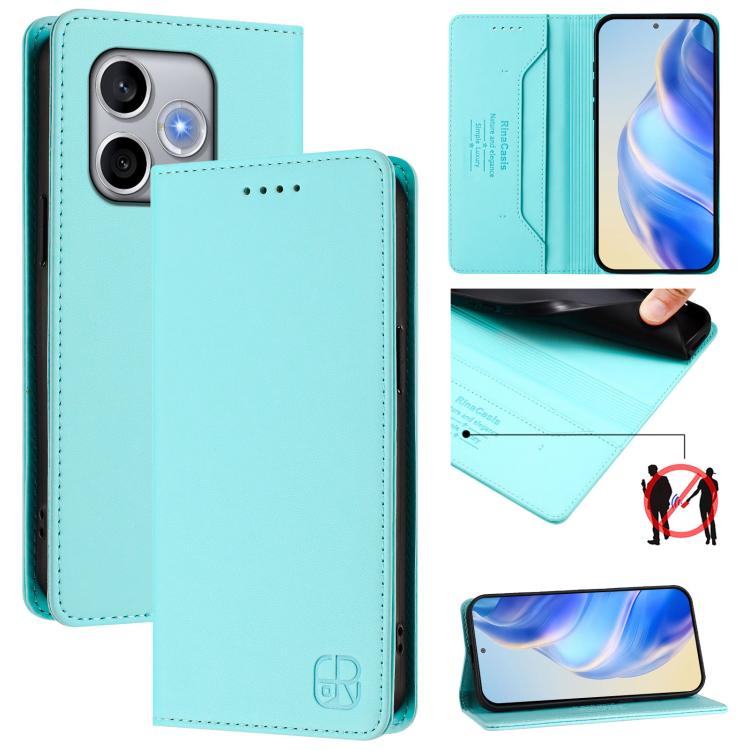 

For Honor 600 Lite Global RC01 Dual-Folded Magnetic Suction RFID Leather Phone Case(Mint Green)