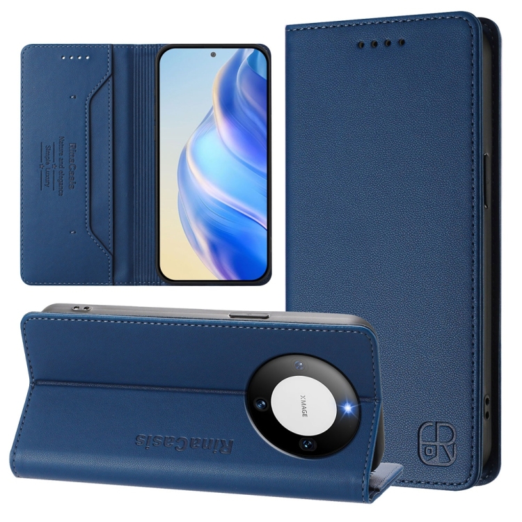 

For Huawei Mate 60 Pro / Mate 60 Pro+ RC01 Dual-Folded Magnetic Suction RFID Leather Phone Case(Dark Blue)