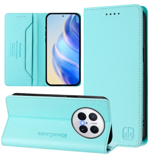 

For Huawei Mate 70 Pro RC01 Dual-Folded Magnetic Suction RFID Leather Phone Case(Mint Green)