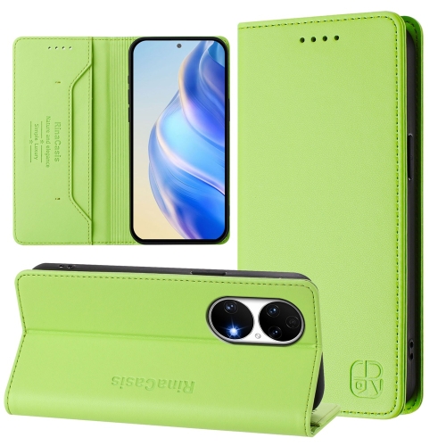 

For Huawei P50 RC01 Dual-Folded Magnetic Suction RFID Leather Phone Case(Grass Green)