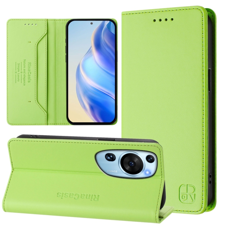 

For Huawei P60 Art RC01 Dual-Folded Magnetic Suction RFID Leather Phone Case(Grass Green)