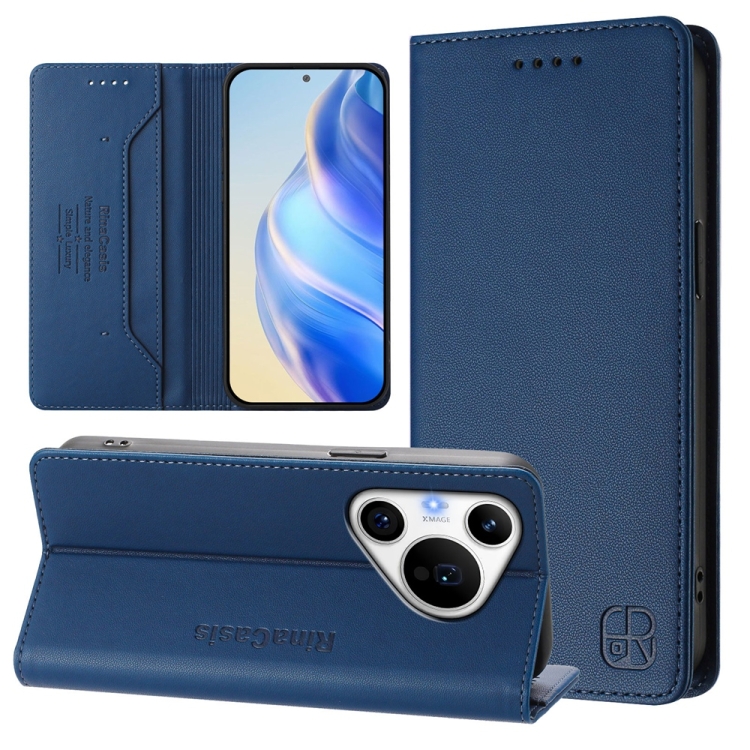 

For Huawei Pura 70 Pro / Pura 70 Pro+ RC01 Dual-Folded Magnetic Suction RFID Leather Phone Case(Dark Blue)