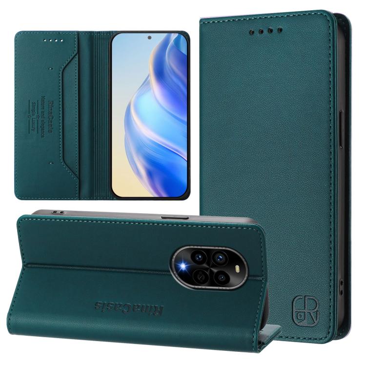 

For Huawei Nova 13 Pro RC01 Dual-Folded Magnetic Suction RFID Leather Phone Case(Dark Green)