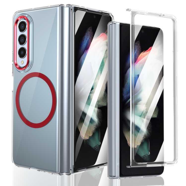 

For Samsung Galaxy Z Fold3 5G lce Folding Series MagSafe Integrated Clear PC Phone Case(Red)