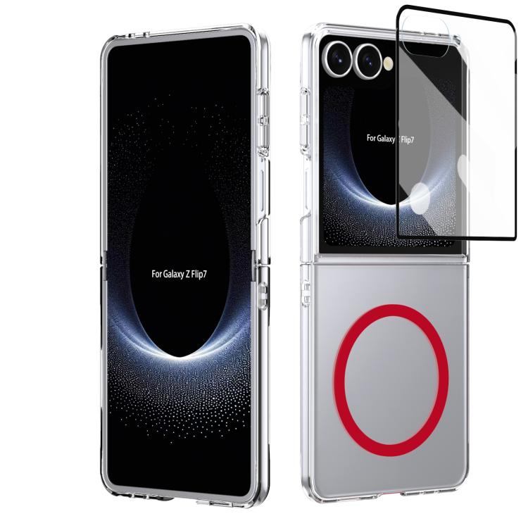 

For Samsung Galaxy Z Flip7 5G lce Folding Series MagSafe Integrated Clear PC Phone Case(Red)