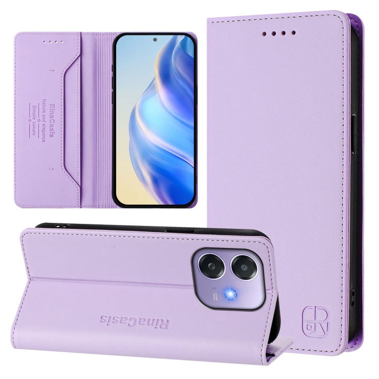 

For OPPO A3x 5G / 4G / A3 5G / 4G RC01 Dual-Folded Magnetic Suction RFID Leather Phone Case(Light Purple)