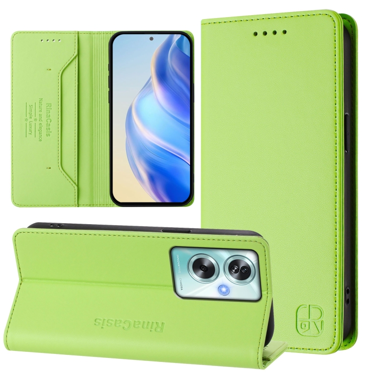 

For OPPO A79 5G Global RC01 Dual-Folded Magnetic Suction RFID Leather Phone Case(Grass Green)