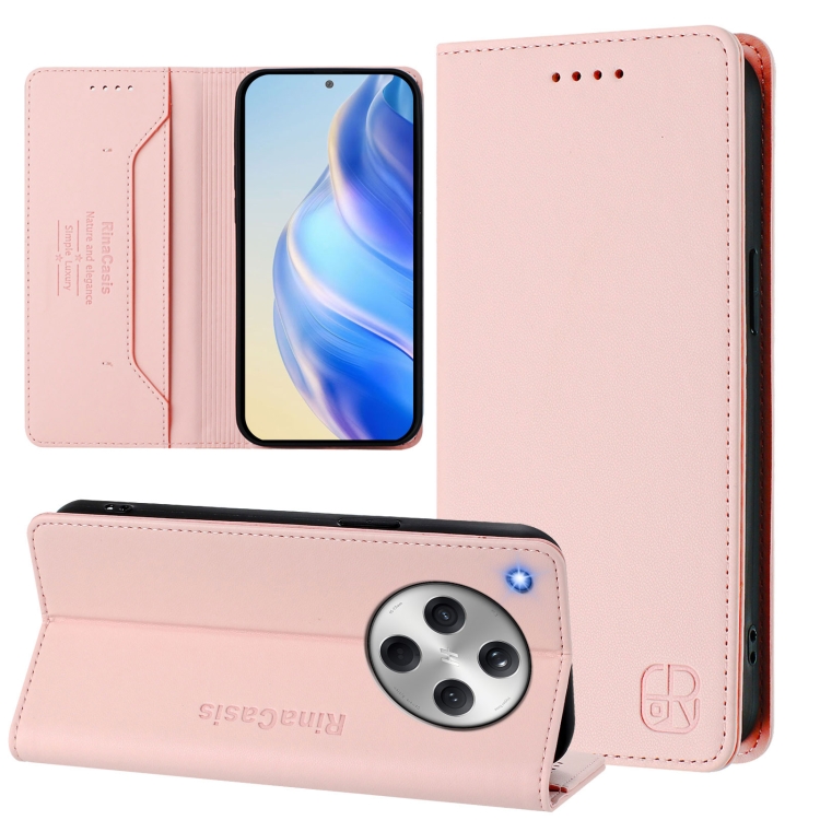 

For OPPO Find X8 RC01 Dual-Folded Magnetic Suction RFID Leather Phone Case(Pink)