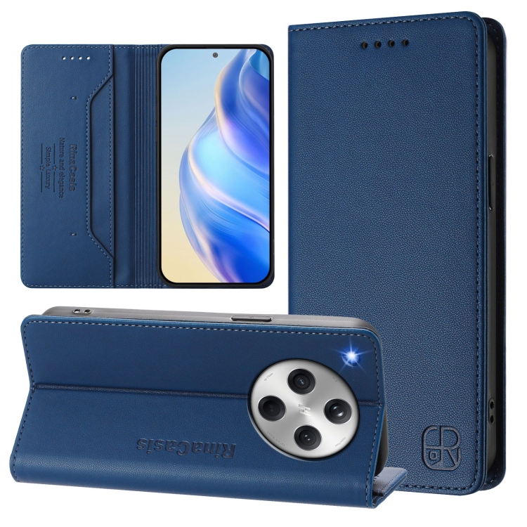 

For OPPO Find X8 RC01 Dual-Folded Magnetic Suction RFID Leather Phone Case(Dark Blue)