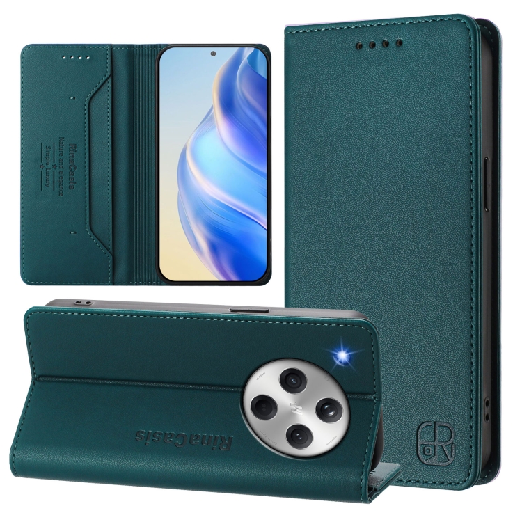 

For OPPO Find X8 RC01 Dual-Folded Magnetic Suction RFID Leather Phone Case(Dark Green)