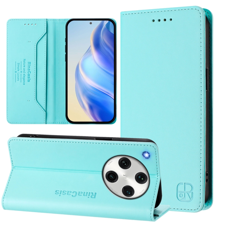 

For OPPO Find X8 Pro RC01 Dual-Folded Magnetic Suction RFID Leather Phone Case(Mint Green)