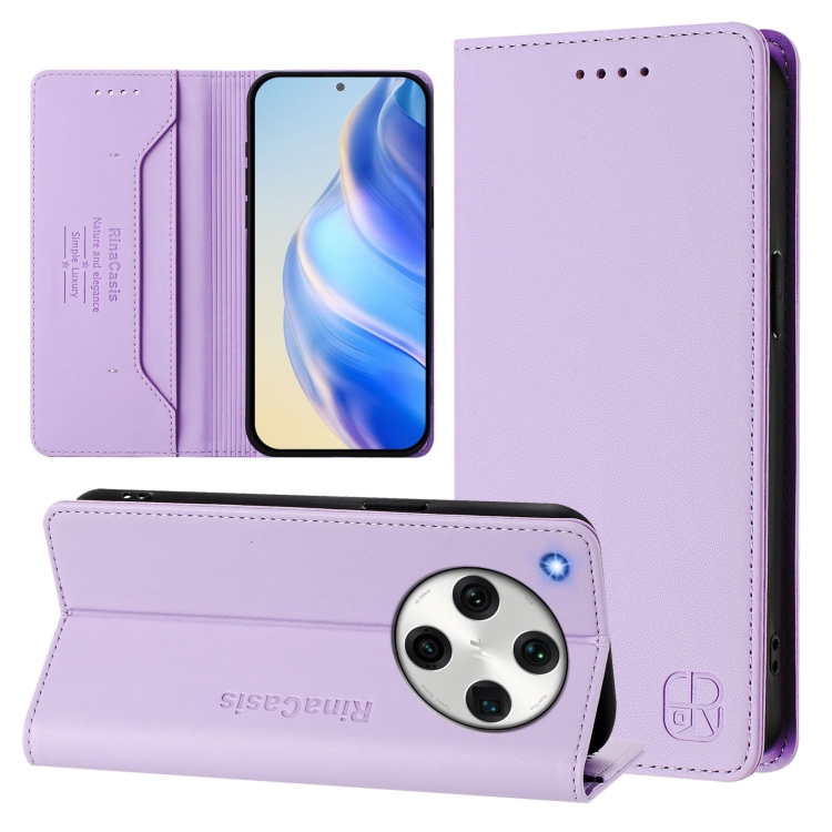 

For OPPO Find X8 Pro RC01 Dual-Folded Magnetic Suction RFID Leather Phone Case(Light Purple)