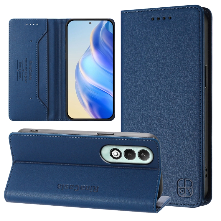 

For OPPO K12x 5G Global RC01 Dual-Folded Magnetic Suction RFID Leather Phone Case(Dark Blue)
