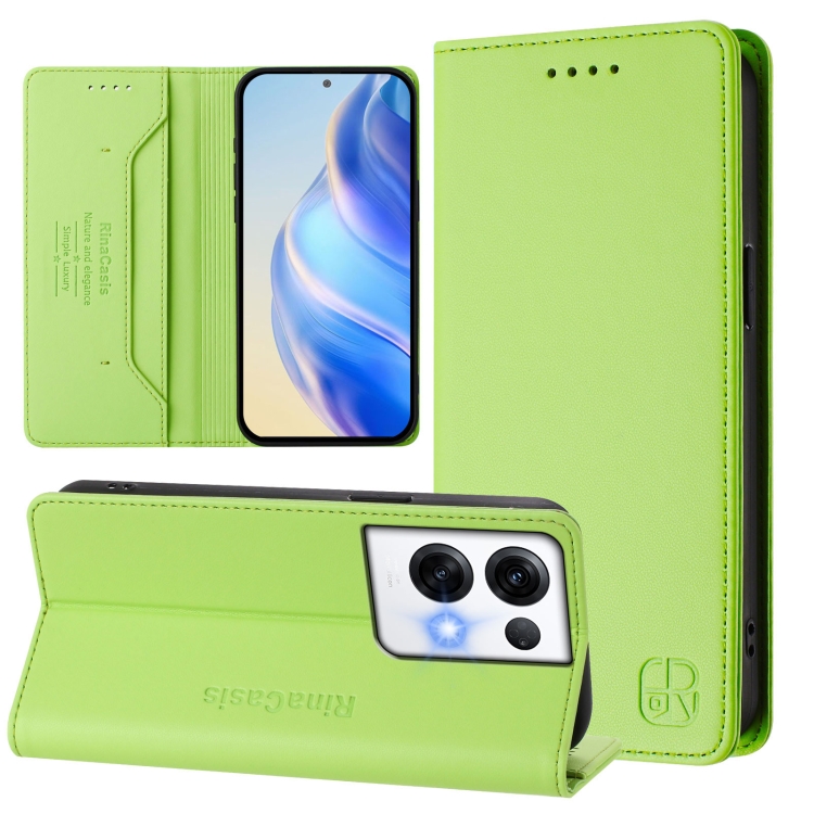 

For OPPO Reno8 Pro 5G Global RC01 Dual-Folded Magnetic Suction RFID Leather Phone Case(Grass Green)