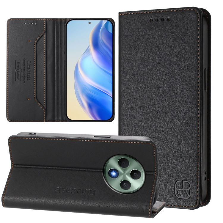 

For OPPO Reno12 F 5G / 4G Global RC01 Dual-Folded Magnetic Suction RFID Leather Phone Case(Black)