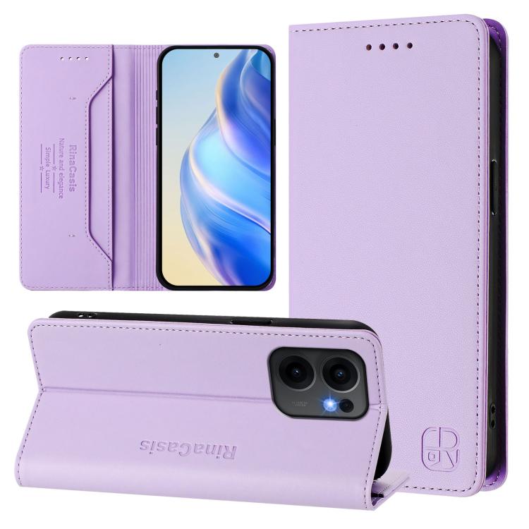 

For OPPO Reno13 F 5G RC01 Dual-Folded Magnetic Suction RFID Leather Phone Case(Light Purple)
