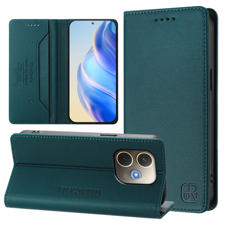 

For OPPO A5 Pro 5G Global RC01 Dual-Folded Magnetic Suction RFID Leather Phone Case(Dark Green)