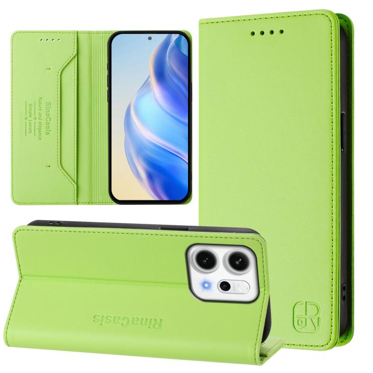 

For OPPO Reno14 5G Global RC01 Dual-Folded Magnetic Suction RFID Leather Phone Case(Grass Green)