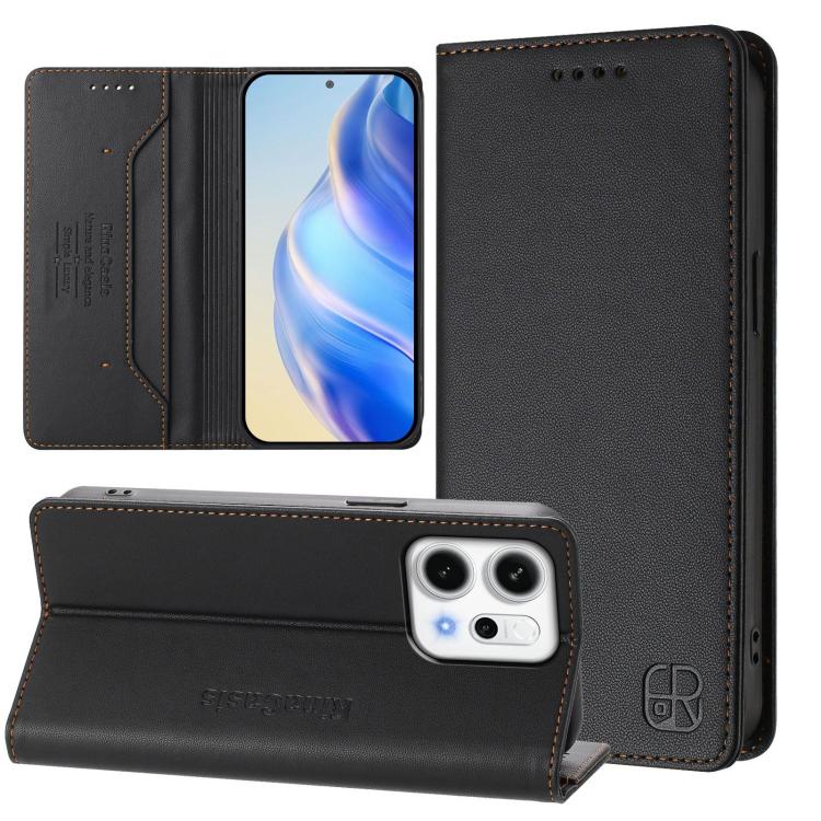 

For OPPO Reno14 5G Global RC01 Dual-Folded Magnetic Suction RFID Leather Phone Case(Black)
