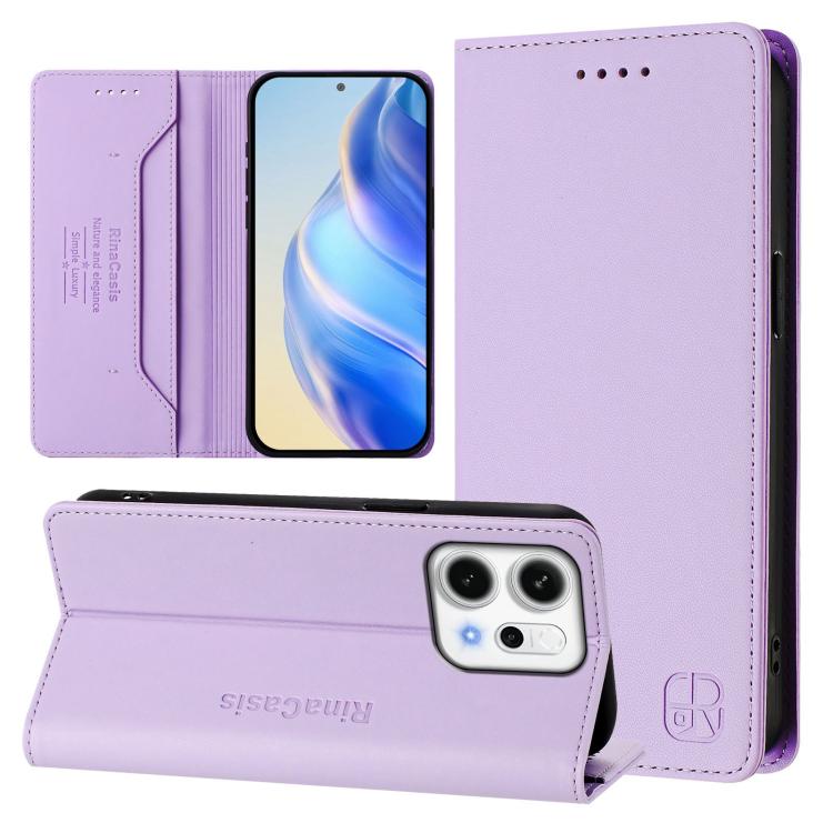 

For OPPO Reno14 5G Global RC01 Dual-Folded Magnetic Suction RFID Leather Phone Case(Light Purple)