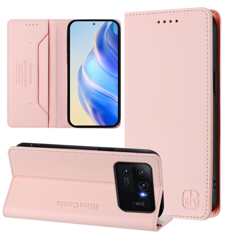 

For Xiaomi Mi 11 Ultra RC01 Dual-Folded Magnetic Suction RFID Leather Phone Case(Pink)