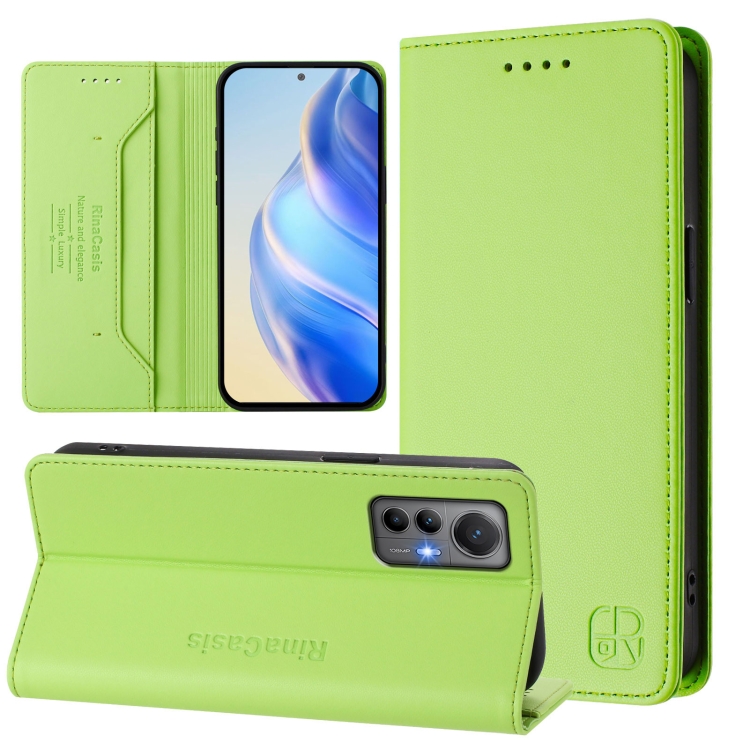 

For Xiaomi 12 Lite RC01 Dual-Folded Magnetic Suction RFID Leather Phone Case(Grass Green)