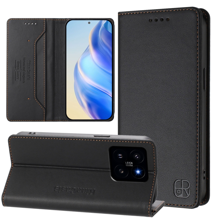 

For Xiaomi 14 5G RC01 Dual-Folded Magnetic Suction RFID Leather Phone Case(Black)