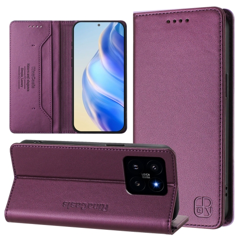 

For Xiaomi 14 5G RC01 Dual-Folded Magnetic Suction RFID Leather Phone Case(Violet)