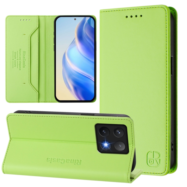 

For Xiaomi 14T Pro RC01 Dual-Folded Magnetic Suction RFID Leather Phone Case(Grass Green)