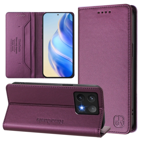 

For Xiaomi 14T Pro RC01 Dual-Folded Magnetic Suction RFID Leather Phone Case(Violet)