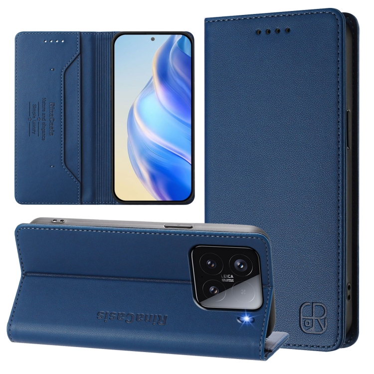 

For Xiaomi 15 RC01 Dual-Folded Magnetic Suction RFID Leather Phone Case(Dark Blue)