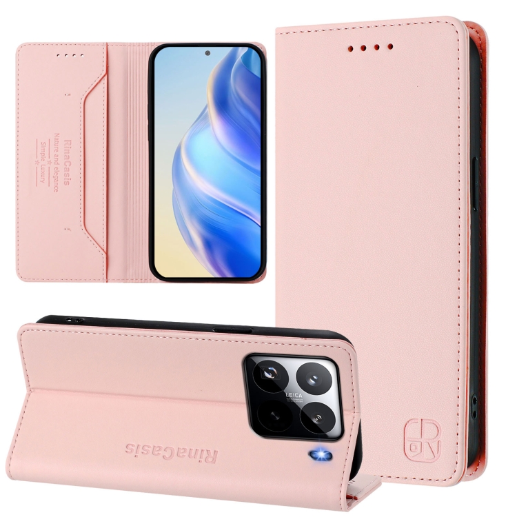 

For Xiaomi 15 Pro RC01 Dual-Folded Magnetic Suction RFID Leather Phone Case(Pink)