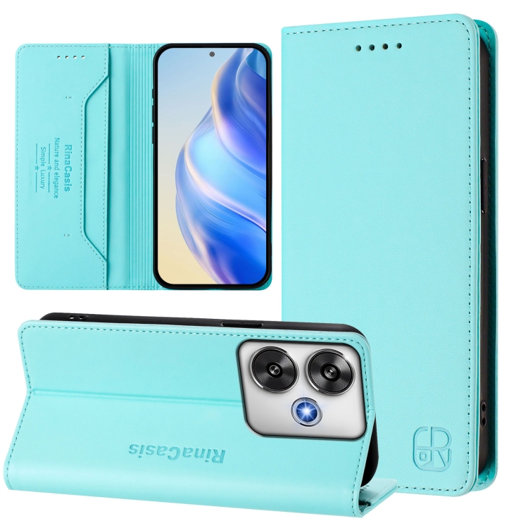 

For Xiaomi Poco F6 5G RC01 Dual-Folded Magnetic Suction RFID Leather Phone Case(Mint Green)
