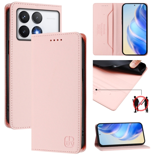 

For Xiaomi Poco F6 Pro 5G RC01 Dual-Folded Magnetic Suction RFID Leather Phone Case(Pink)