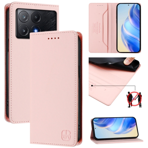 

For Xiaomi Poco X6 Pro / Redmi K70E RC01 Dual-Folded Magnetic Suction RFID Leather Phone Case(Pink)