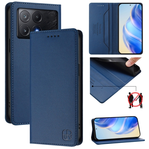 

For Xiaomi Poco X6 Pro / Redmi K70E RC01 Dual-Folded Magnetic Suction RFID Leather Phone Case(Dark Blue)