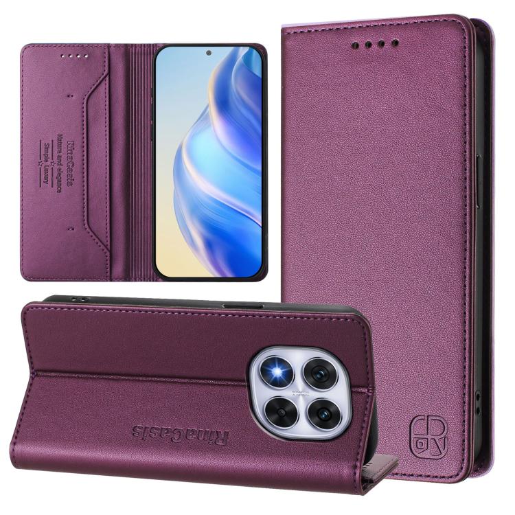 

For Xiaomi Poco X7 5G / Redmi Note 14 Pro 5G RC01 Dual-Folded Magnetic Suction RFID Leather Phone Case(Violet)