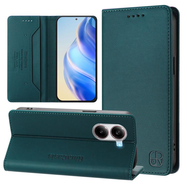 

For Xiaomi Poco X7 Pro 5G / Redmi Turbo 4 5G RC01 Dual-Folded Magnetic Suction RFID Leather Phone Case(Dark Green)