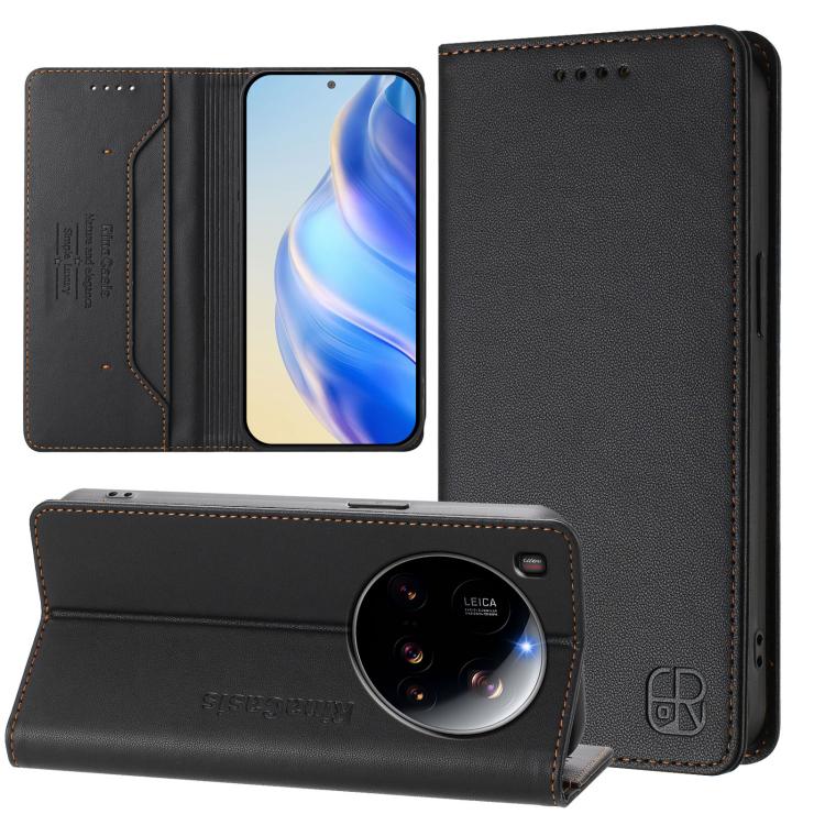 

For Xiaomi 15 Ultra RC01 Dual-Folded Magnetic Suction RFID Leather Phone Case(Black)