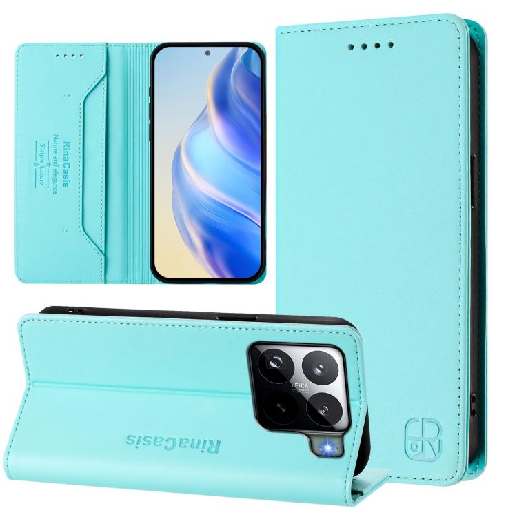 

For Xiaomi 15S Pro RC01 Dual-Folded Magnetic Suction RFID Leather Phone Case(Mint Green)