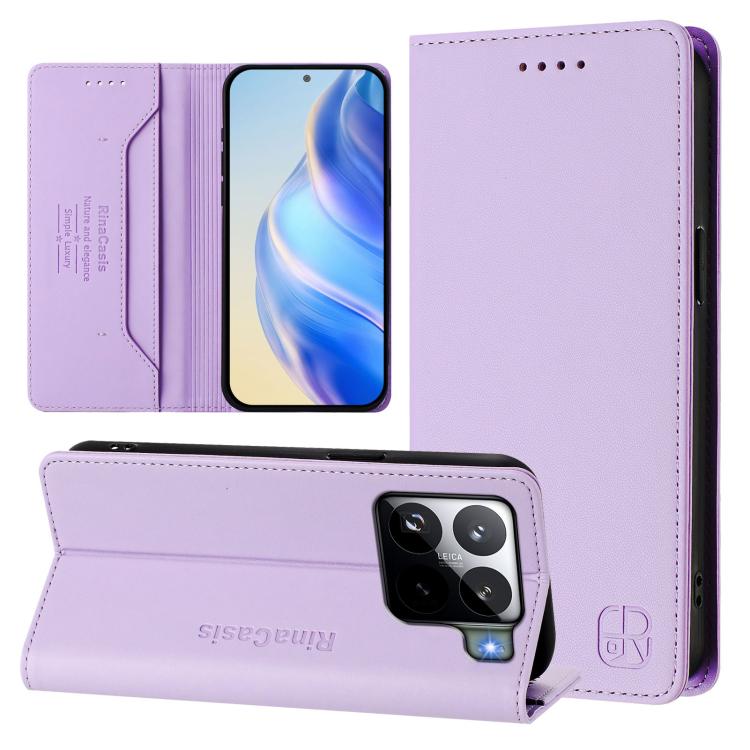 

For Xiaomi 15S Pro RC01 Dual-Folded Magnetic Suction RFID Leather Phone Case(Light Purple)