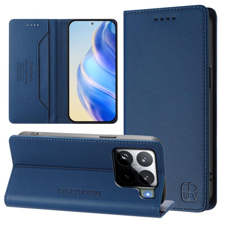 

For Xiaomi 15S Pro RC01 Dual-Folded Magnetic Suction RFID Leather Phone Case(Dark Blue)